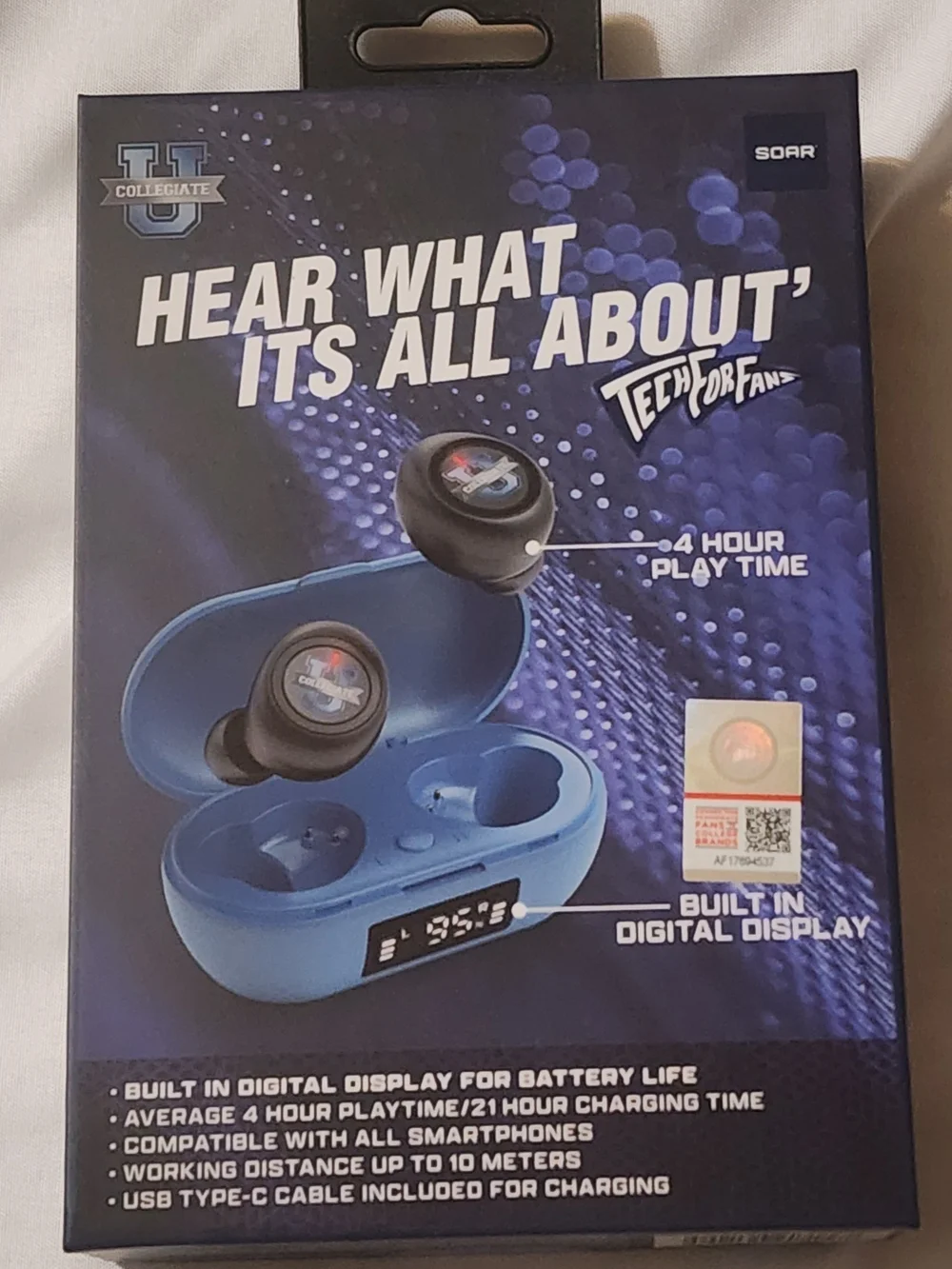 Tarheels True Wireless Earbuds in Black and Light Blue
